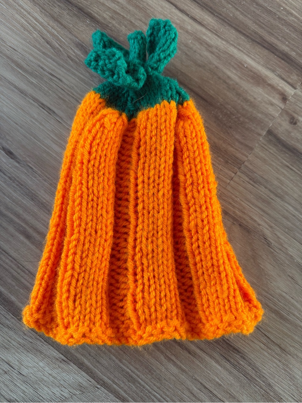 Hand-Knit Toddler Pumpkin Beanie Hat - Orange & Green